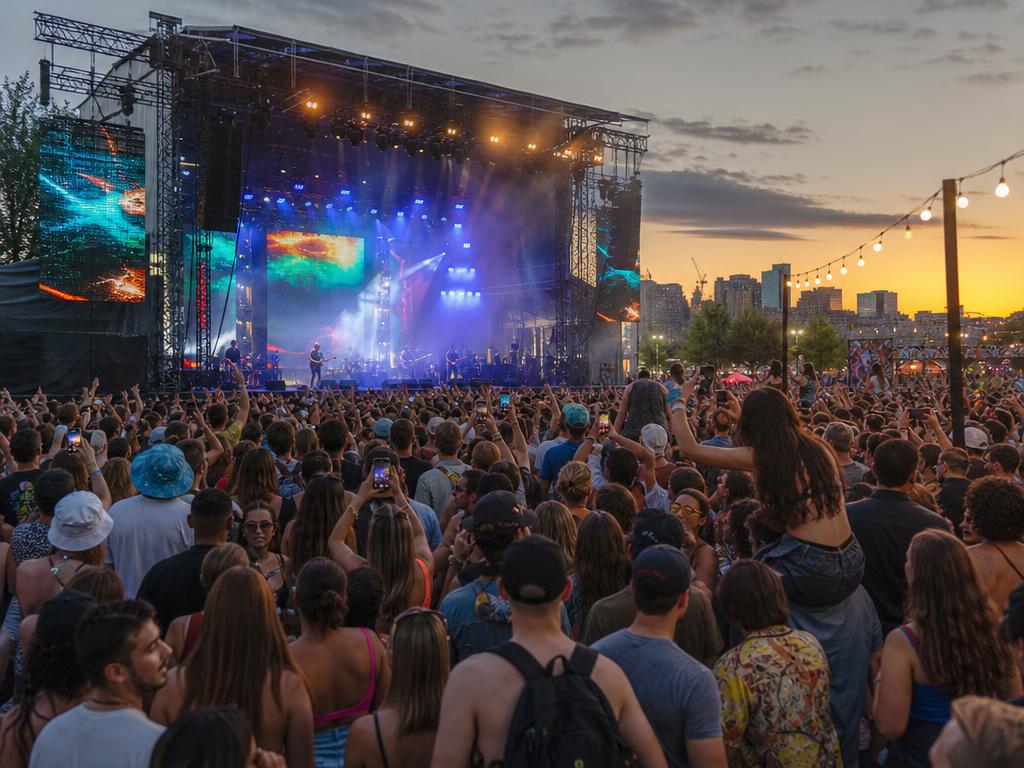 Grand festival avec scène, podium et éclairage professionnel